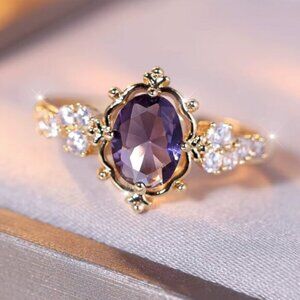 NEW 14k Gold Purple Sapphire Oval Cut Diamond Ring